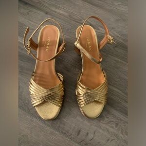 Jonah Paris gold block heel sandal. Size 39.